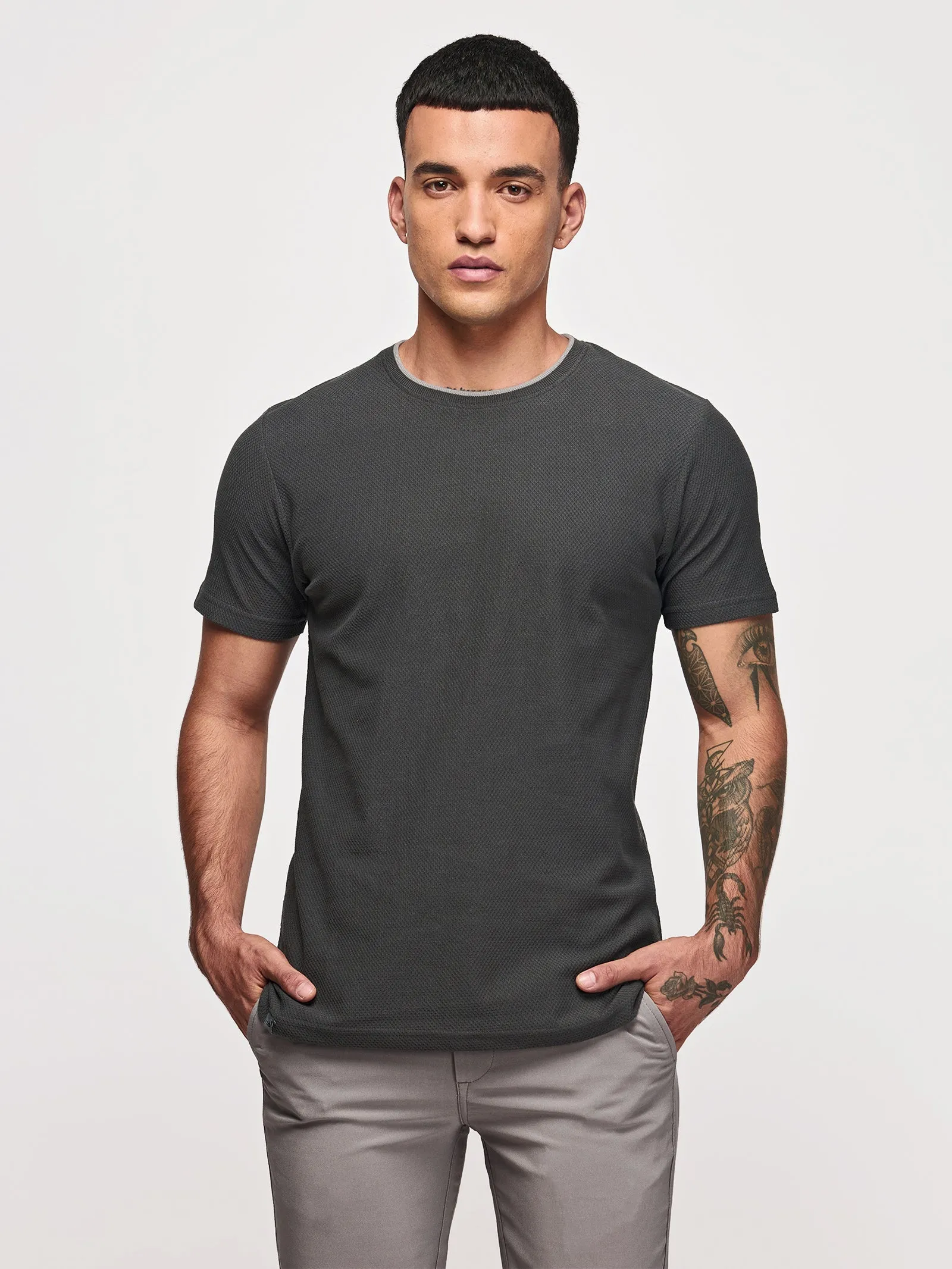 100% Cotton Textured Crew Neck T-Shirt