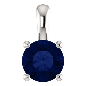 14KT GOLD 1.15 CT ROUND BLUE SAPPHIRE SOLITAIRE PENDANT