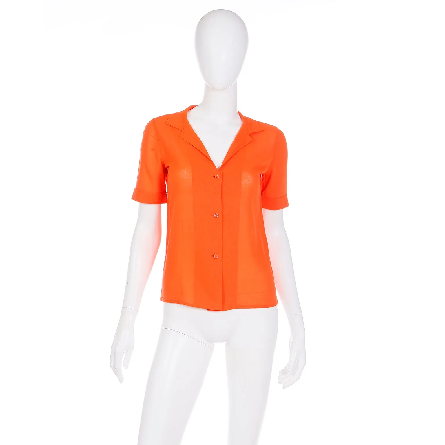 1970s Courreges Vintage Orange Cotton Short Sleeve Shirt