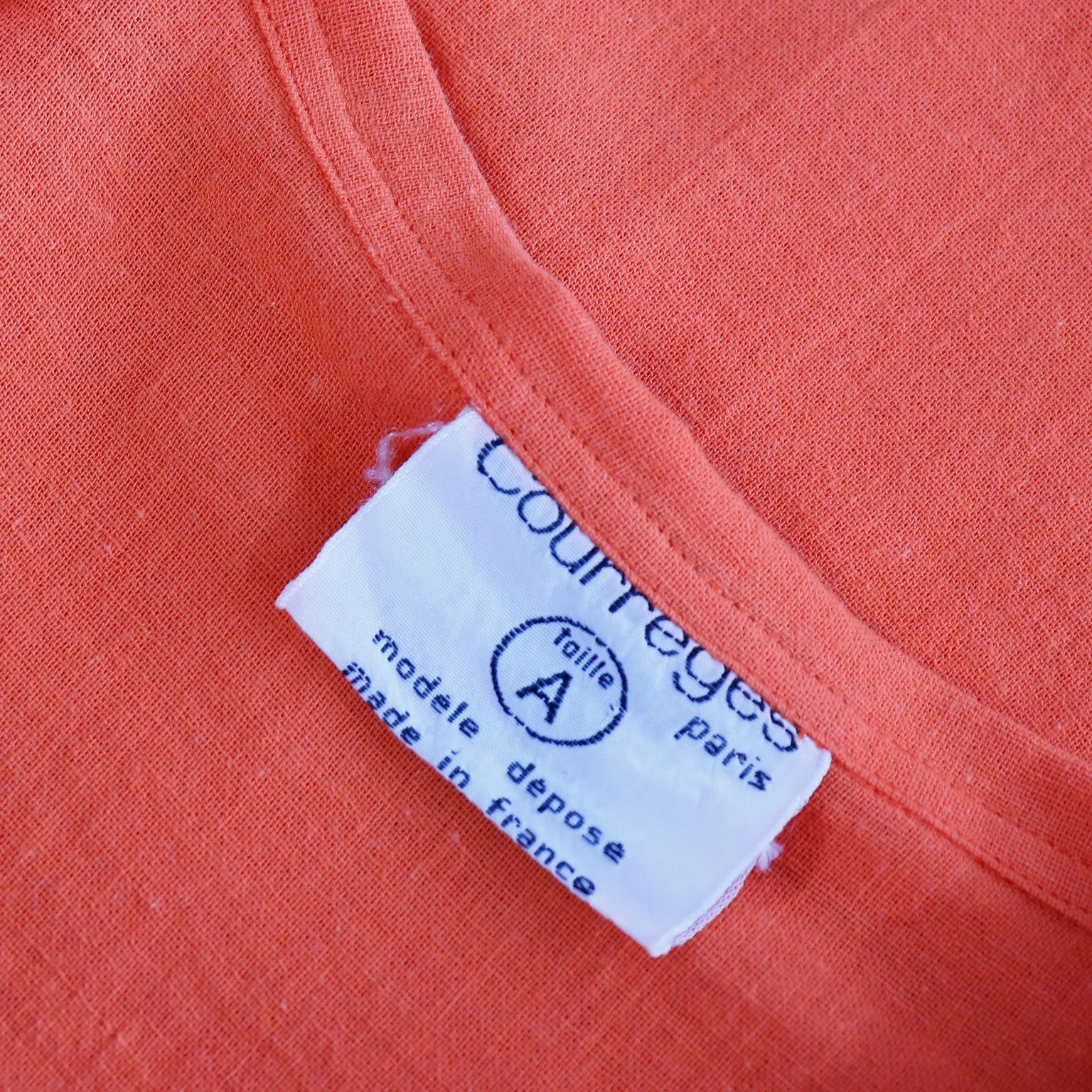 1970s Courreges Vintage Orange Cotton Short Sleeve Shirt