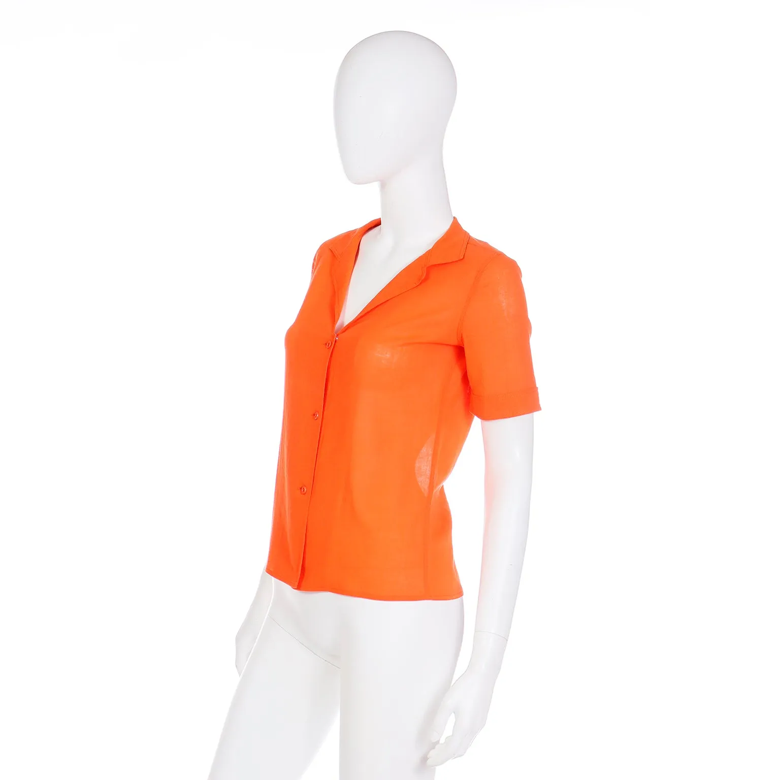 1970s Courreges Vintage Orange Cotton Short Sleeve Shirt