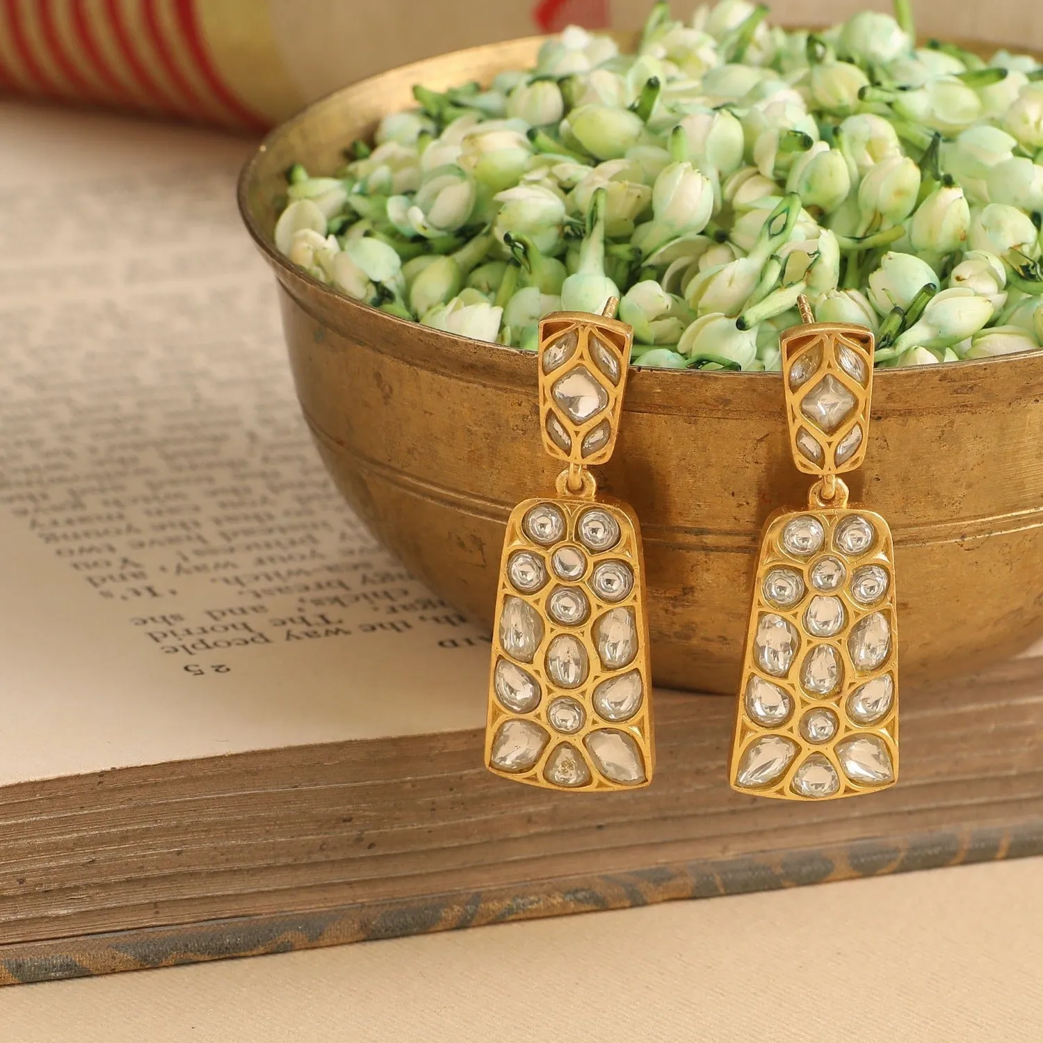 Abhina Gold Plated Silver Jadau Earrings