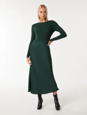 Alicia Long Sleeve Satin Mix Knit Dress