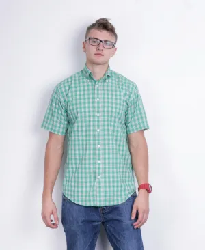 A.W. Dunmore Mens S Casual Shirt Green Check Cotton Short Sleeve