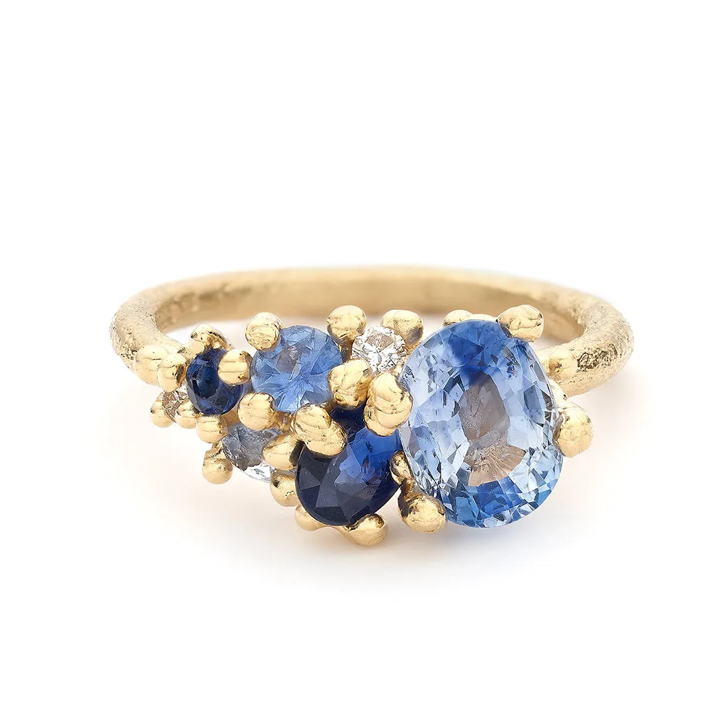 Blue Sapphire and Diamond Tumbling Cluster Ring