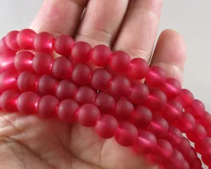 Crimson Red Frosted Glass 8mm Beads 31" Strand (G072-1)