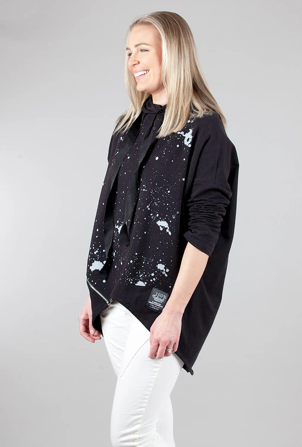 High-Low Splatter Hoodie, Black