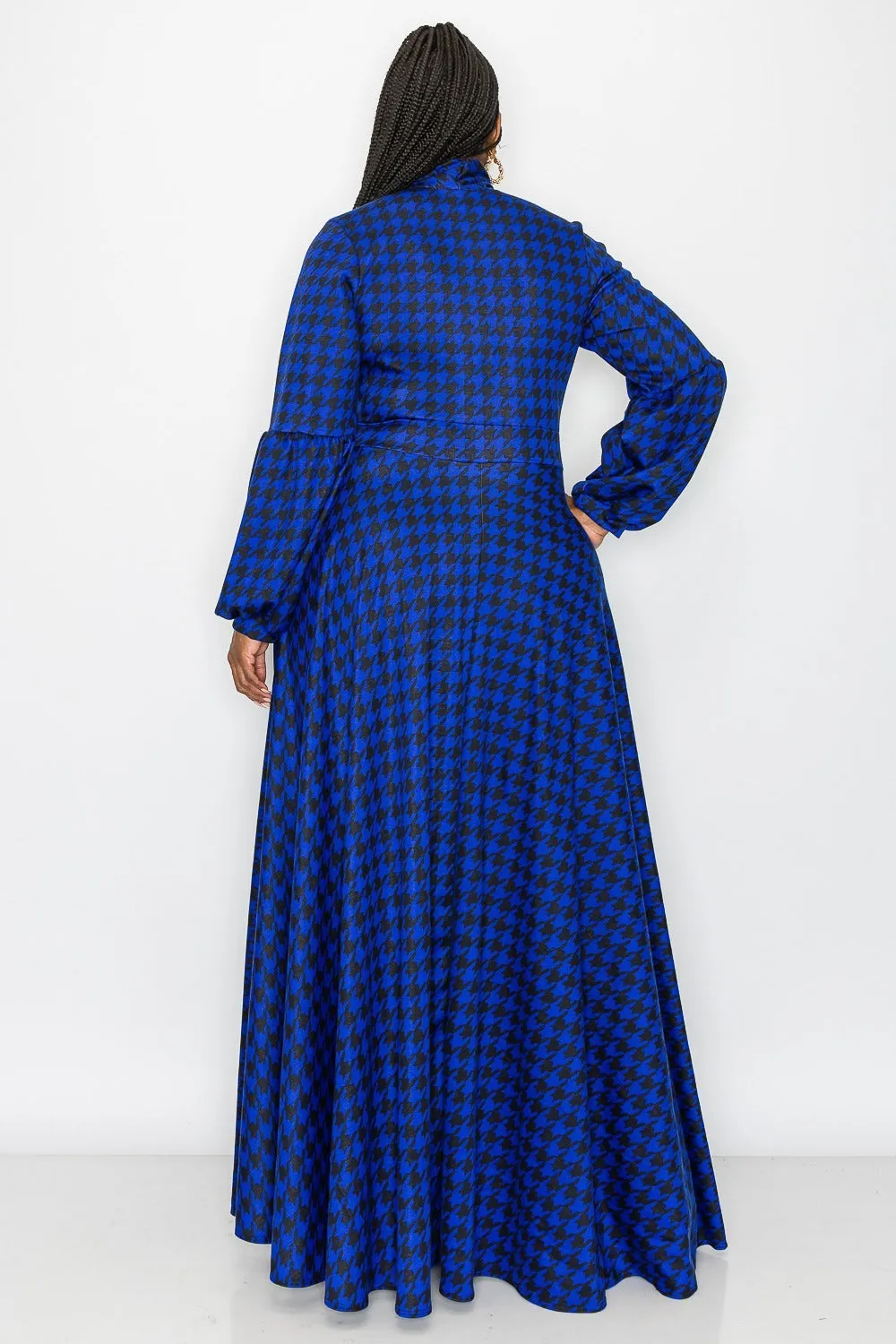 Houndstooth Bella Donna with Ribbon and Puff Sleeves