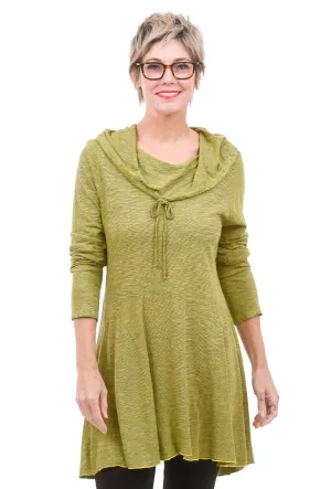 Micro-Stripe Cowl Tunic, Chartreuse