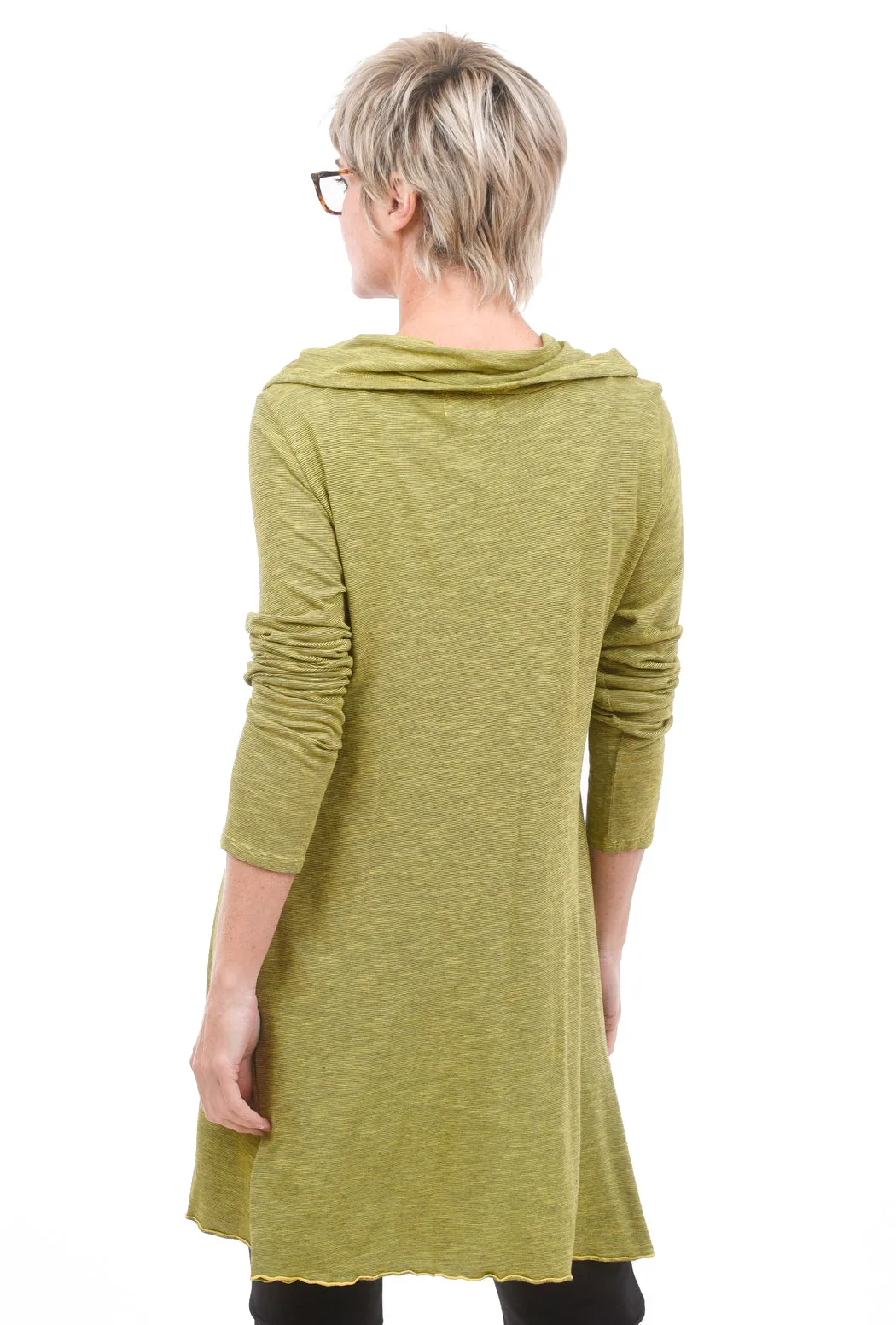 Micro-Stripe Cowl Tunic, Chartreuse