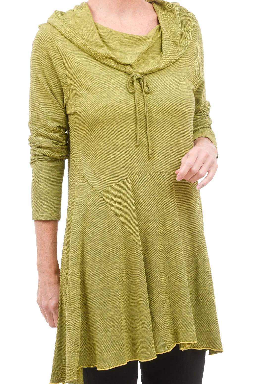 Micro-Stripe Cowl Tunic, Chartreuse