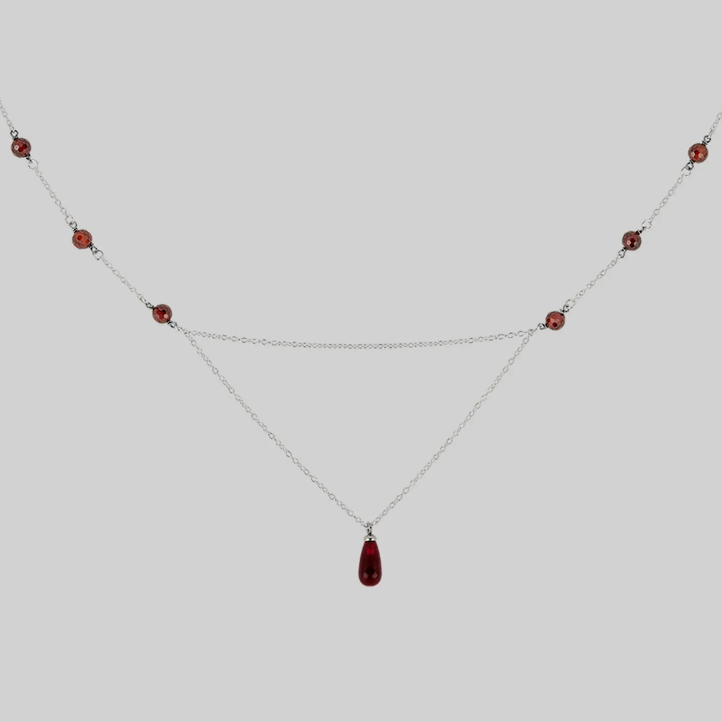 RELISH. Medieval Red Glass Droplet Necklace - Silver